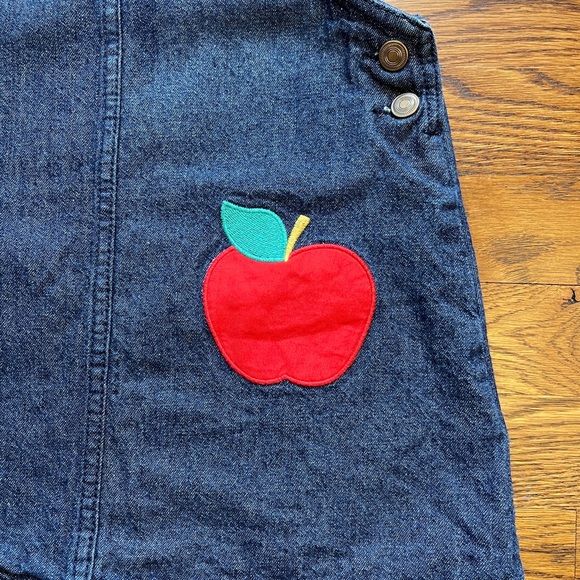 Cynthia Rowley Denim Apple Appliqué Embroidered Jumper with Ruffled Straps 5 - Picture 12 of 13